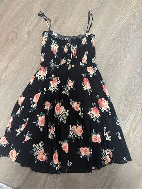 Harlow Black Floral Sundress with Pink Rose Pattern
